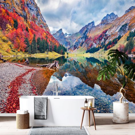 Papier peint panoramique - Lac Montagnes - 130 cm x 80 cm (1/4)