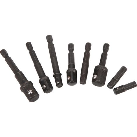 Juego de 8 adaptadores de vaso, vástago hexagonal de 1/4", 3/8" y 1/2", acero cromo vanadio, para taladros de impacto, taladros para madera. (1/5)