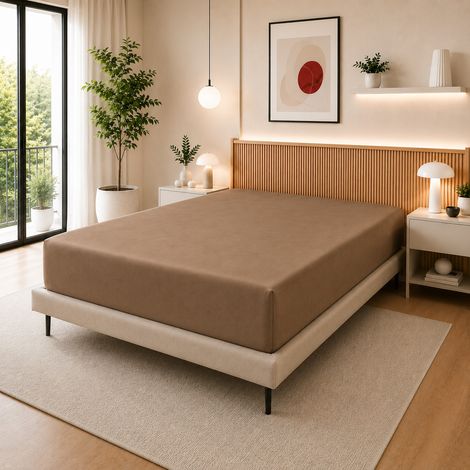 Drap Housse 140 x 190 cm Taupe – 100% Coton 57 Fils/cm² – Bonnet 30 cm (1/3)