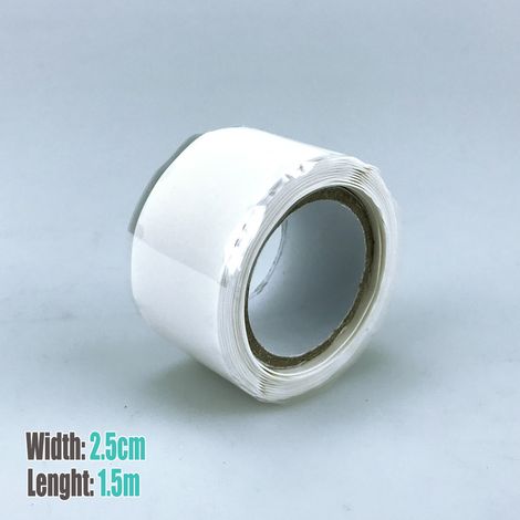 1,5 mètre blanc Ruban adhésif en caoutchouc silicone résistant aux hautes tensions et aux hautes/basses températures, ruban isolant auto-adhésif et auto-fondant, ruban auto-adhésif pour dissipation de (1/5)
