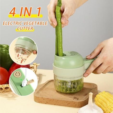 Coupe-légumes électrique - HELLOVE - 4 en 1 - Vert - 40W - Ergonomique (1/4)