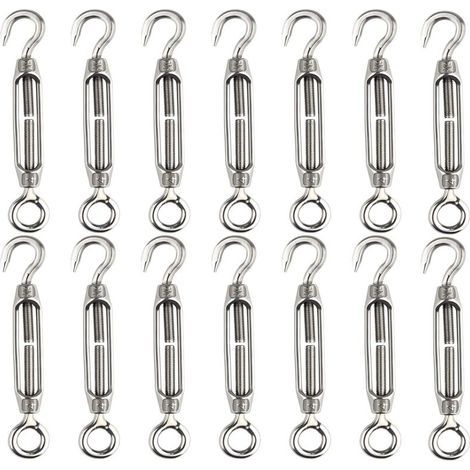 14 pièces tendeur de fil de tendeur M4 crochet et oeil tendeur de tendeur 304 tendeurs en acier inoxydable Tension de corde robuste (1/5)