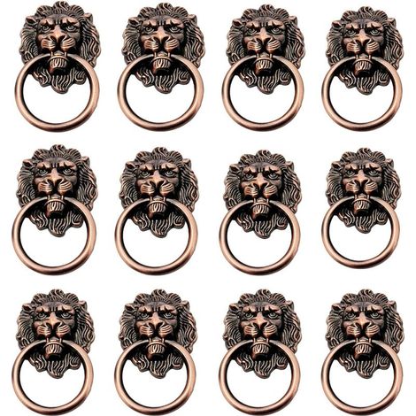 12PCS Boutons de portes Diamètre Heurtoir Poignées Poignées Vert Bronze Couleur Pur Cuivre coulée sous pression Lion Head Vintage Accueil Hôtel Temple Décoration Poignées Pour Armoire De Cuisineadapté (1/5)