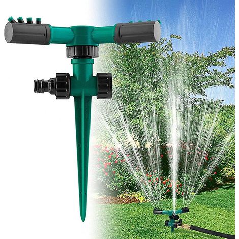 Arroseur de pelouse rond vert, pulvérisateur de jardin, arrosage uniforme, arroseur rotatif à 360°, système d'irrigation à 3 bras (1/2)