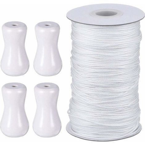 Corda per tenda intrecciata da 50 m/rotolo con 4 pezzi di ciondolo in legno per tenda in alluminio, giardinaggio, piante e artigianato (bianco) (1/5)