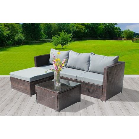BIRCHTREE Garden Rattan Furniture Set Corner Sofa 4 Seaters Glass Coffee Table Patio RFS01 Brown (1/8)