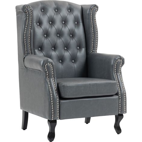 Wingback Accent Chair Tufted Chesterfield-style Armchair  Nail Head Trim for Living Room Bedroom Grey (1/5)