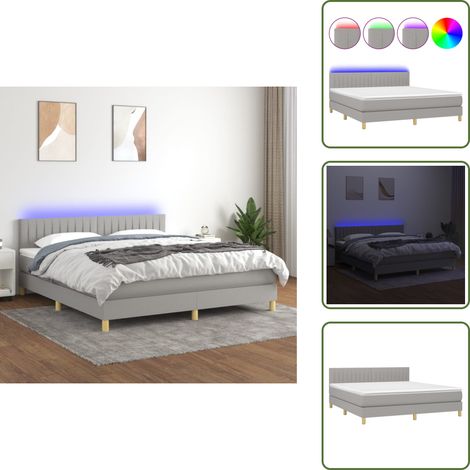 Boxspringbett mit Matratze & LED Hellgrau 180x200 cm Stoff - Boxspringbett - Doppelbett - Schlafsofa - Lattenrost - Bettsystem (1/5)