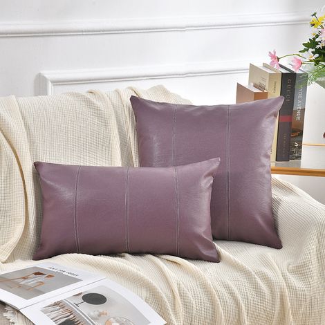 Black and white patchwork pillowcase, perfect for home living room decoration, sofa cushions, PU patchwork American minimalist style pillowcase -- 6060 -- Purple