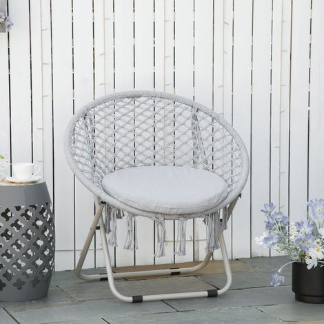 Outsunny Loveuse fauteuil rond de jardin fauteuil lune papasan pliable grand confort macramé coton polyester gris