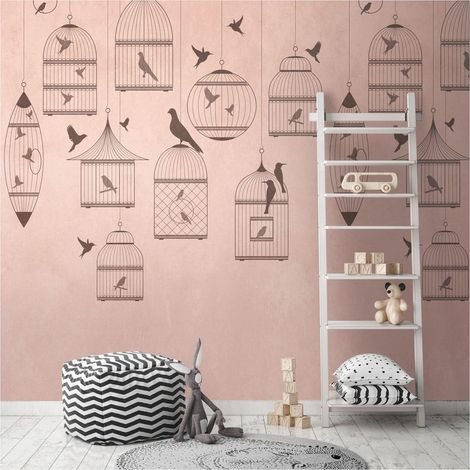 Photo wallpaper Profhome 382961 hot embossed non-woven wallpaper smooth with birds pattern matt pink grey 1.59 m x 2.8 m (1/4)