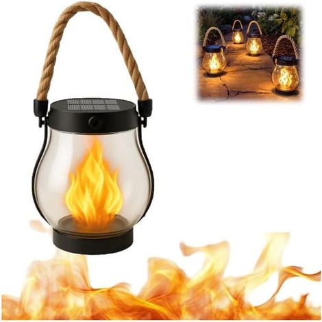 Lampe à flamme solaire simple et étanche avec corde, idéale pour le jardin et la terrasse (1 pièce). (1/5)