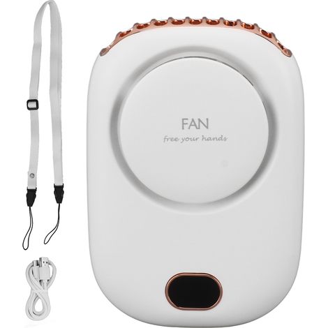 Ventilateur de cou portable rechargeable USB - 3 vitesses silencieux, léger et ajustable, couleur blanche (1/5)