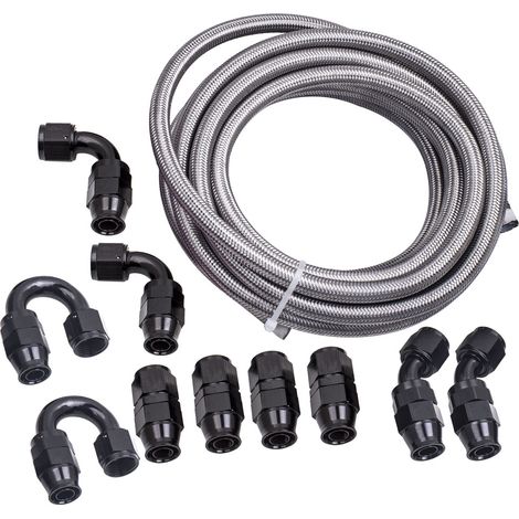 AN10 10AN -10AN Stainless 20 Feet Oil Fuel Line Hose End Black Fitting 1000 PSI