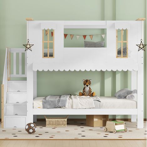 Letto a castello per bambini 90x200 cm in legno bianco e naturale, senza materasso – MEUBLIV (1/5)