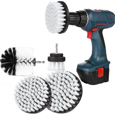 Brosse de Nettoyage pour Perceuse 4 Pièces, Brosse Rotative Nettoyage de 2' / 3,5' / 4' / 5' pour Perceuse Electrique Brosse Perceuse Nettoyage à Poil Souple pour Tapis (Blanc) (1/4)