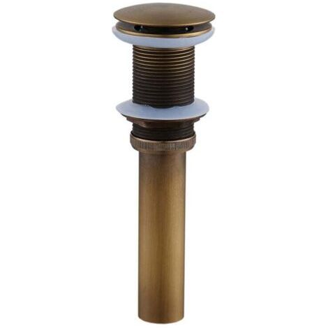 Pop-up Rétro Bouchon Bonde de Lavabo Vidange Clic-clac sans Trop-Plein en Laiton Bronzé Universel Valve Draineur d’Evier Vasque Siphon sans Trou de Débordement Poli- sans Trop-Plein