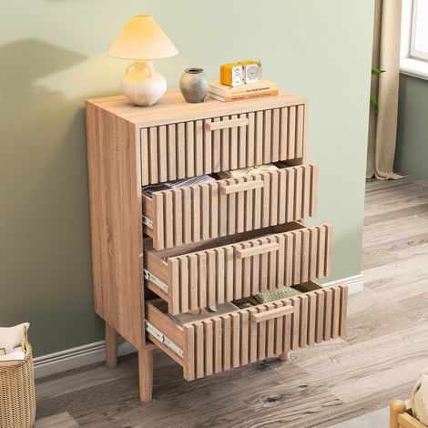 Buffet de rangement, Commode à 4 tirtors 60 x 34 x 91 cm, Meuble bas, Armoire Tiroirs, Buffet pour Salon, Chambre, Salle à Manger, couleur bois naturel (1/5)