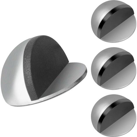 4 Pieces Stainless Steel Door Stoppers, Adhesive Door Stoppers, Door Stopper with Rubber Bumper, Adhesive Door Stop for Interior, Door and Wall Protection (Silver) (1/5)