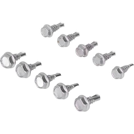 Lot de 100 vis autoperceuses tete hexagonale inox 410 argent 4.2x13mm 4.8x13mm pour metal bois meuble (1/5)