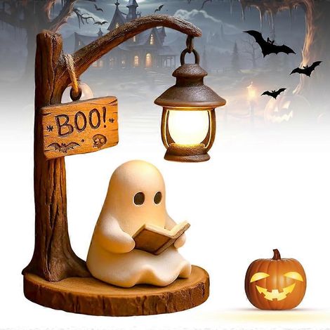 Lampe fantôme d'Halloween avec livre, lumière d'ambiance chaleureuse, veilleuse mignonne pour la chambre ou la bibliothèque (1/3)