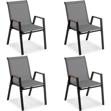 Lot de 4 Chaises de Jardin Extérieur, avec Dossier, Chaise Empilable, Accoudoirs, Cadre en Métal, Charge 180KG pour Terrasse, Patio, Cuisine (1/5)