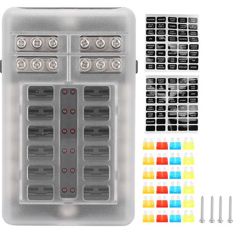 Boîtier porte-fusible 12 voies 24 fusibles à lame 1 entrée 12 sorties avec indicateur LED pour voiture camion bateau (1/5)