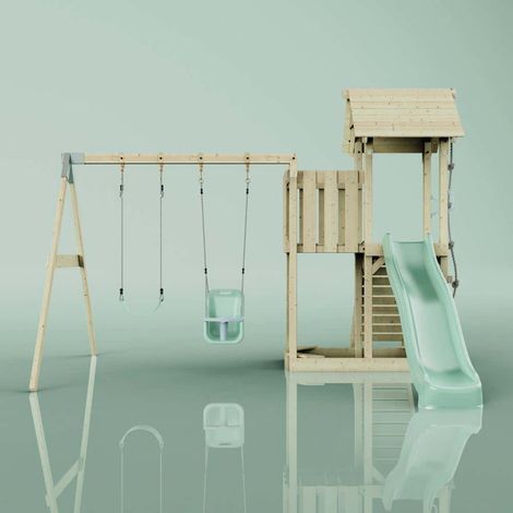 PolarPlay Spielturm Uppsala aus Holz in GrünBabyschaukel