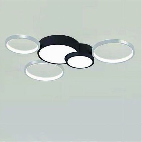 TRADE SHOP - Plafoniera Led 48w 5 Cerchi Argento Nero Lampada Soffitto Moderno Luce 6500k 70982 - (1/3)