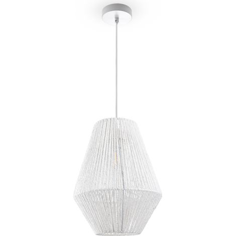 Paco Home Pendelleuchte Esstisch Hängelampe Esszimmer Lampe E27 Papier Boho Rattan Pendelleuchte - Weiß, Weiß (Ø30cm)
