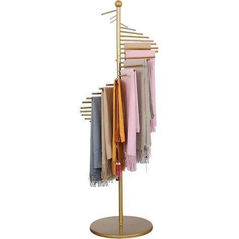 Cintre sur pied pour écharpes, étagère porte-foulards autoportante avec 30 barres, porte-écharpe en spirale, porte-pantalons, porte-ceinture/cravates, étagère de rangement d'accessoires (doré) (1/5)