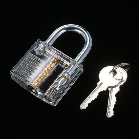 Kit de formación para cerrajeros con candado transparente visible – 8 x 5 cm – acrílico y metal – 2 llaves – para principiantes y profesionales (1/4)