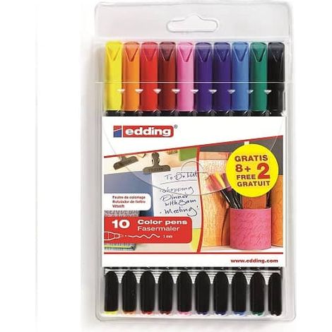 Edding 1200-8+2 - Bolsa con 8 rotuladores + 2 de regalo - Punta Fina 1 mm (1/3)