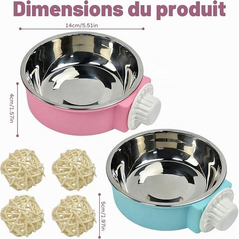 Hanging Cage Feeder with Wicker Balls, Stainless Steel Hanging Bowls for Hamsters, Guinea Pigs and Small Animals (1/4)