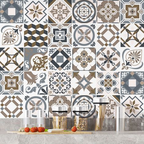 Stickers carrelage - Motif carreaux de ciment - 36 Stickers 20x20 cm - Adhésif MAT (1/3)