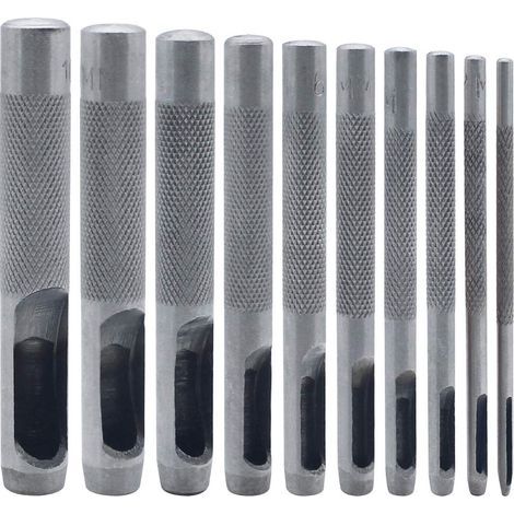 10 Pièces Poinçon Creux en Acier Rond 1 mm à 10 mm Creux Poinçon en Cuir Outils de Perforation de Trou Creux de Cuir pour Bande de Montre Ceinture de Joint Chaussure Tissu Vêtements en Toile (1/5)