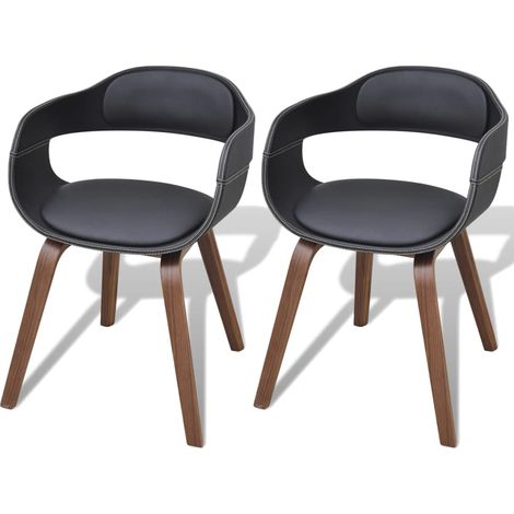 Lot de 2 Chaises à manger,Chaises de salle à manger noir bois courbé et similicuir HH64425 (1/5)