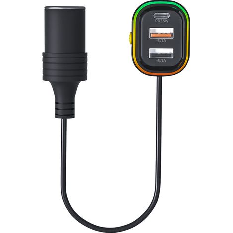 YQ9 Car Charger Compatible with Android and Huawei Phones 36W SuperCharge, Cable Extension Car Charger -- YQ9 (1/2)