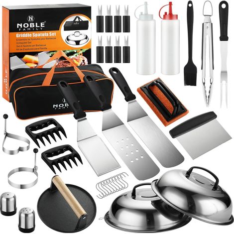 Kit d'accessoires de Barbecue de 38 Pièces pour la Cuisine en Plein air, Set de Spatules en Acier Inoxydable avec Pince, Presse à Hamburger, Sac de Transport (1/5)