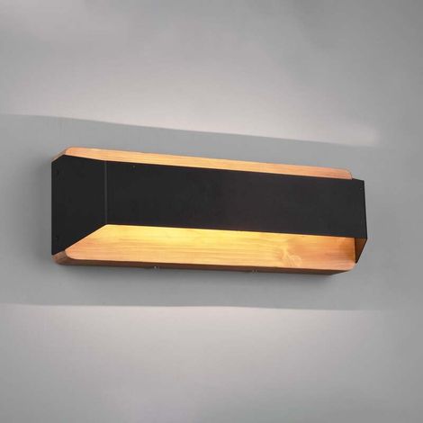 [NEUWERTIG] B-Ware Wandleuchte Wandlampe Trio Lighting Arino LED schwarz matt Metall Holz dimmbar (1/2)