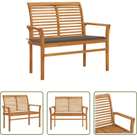 Banc de jardin teck -  Banc de jardin avec coussin taupe 112 cm Bois de teck massif (1/5)