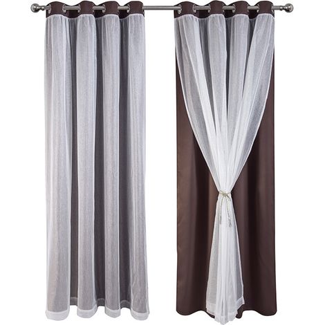 2 Rideaux à œillets, occultant 90%, tissu superposé, voile transparent, pour salon chambre (1/5)