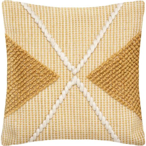 Coussin Déco à Pompons "Row" 45x45cm Ocre (1/5)