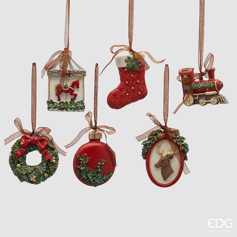 EDG Enzo De Gasperi Addobbo Soggetti di Natale Ass. H 9 Cm Xmas Green Red 1 Pz