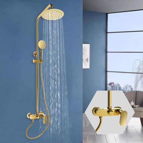 Duschsystem Regendusche mit Armatur Duschset Duscharmatur Komplettset Duschset Duschkopf Set Regen-Dusch-System, Edelstahl Titanium, Wand-Duschsäule, Luftdruck, 360° verstellbar, Gold