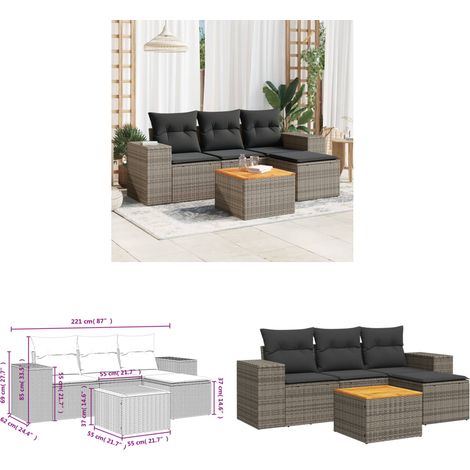 5-tlg. Garten-Sofagarnitur mit Kissen Grau Poly Rattan - Gartenmöbel - Outdoor Möbel - Rattan Gartenset - Lounge Set - Esstisch - Home & Living (1/3)