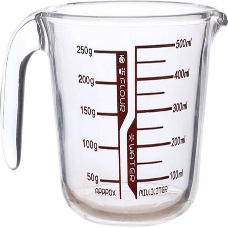 Vaso medidor, vidrio de borosilicato, 500 ml, graduaciones claras, cocina (1/5)