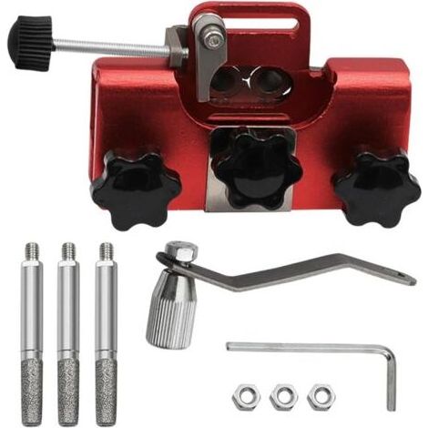 Affûteur de chaîne portable, affûteur de chaîne manuel, affûteur de chaîne haut de gamme Kit d'affûtage avec 4 têtes d'affûtage, rouge (1/5)