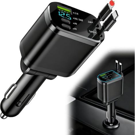 Caricabatterie da auto 5 in 1,caricabatterie rapido da 75 W,adattatore per accendisigari USB-C,3 porte (USB×1 + USBC×2) (1/4)