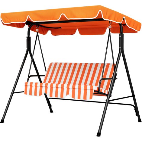 Balançoire de jardin 3 places avec auvent réglable et structure en acier, 172 x 110 x 153 cm, orange (1/5)